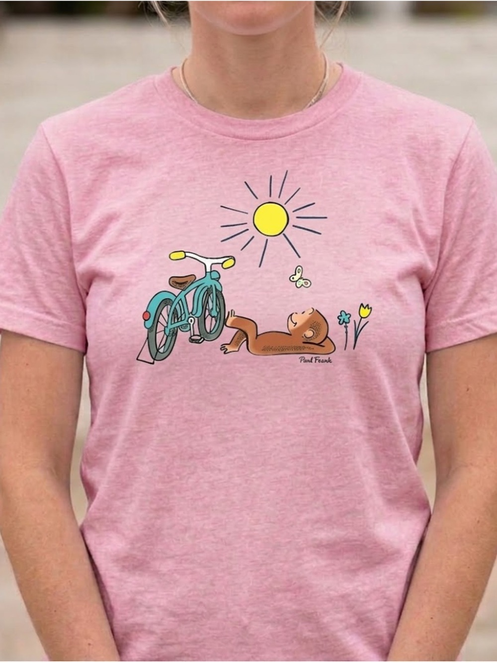 Paul Frank Pink Tee with Teal Bike & Brown Monkey